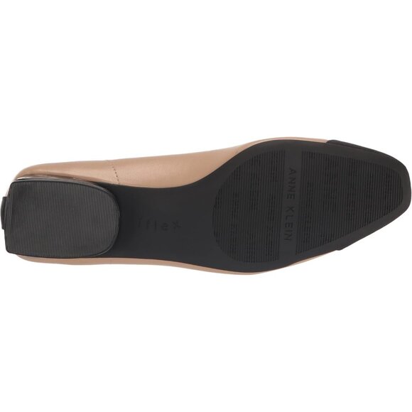 Anne Klein Womens Nude/Black LeatherClosed Pointed ToePull-On Carlie Ballet Flat - Picture 4 of 7